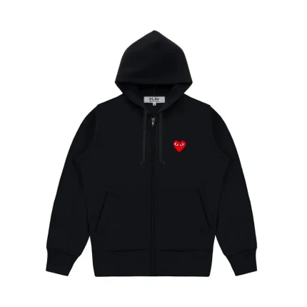CDG Hoodie Zip Up Single Heart – Black