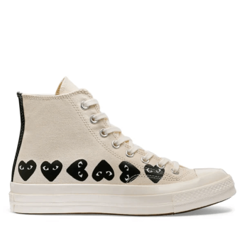 CDG Beige Converse Multi Hearts High Top