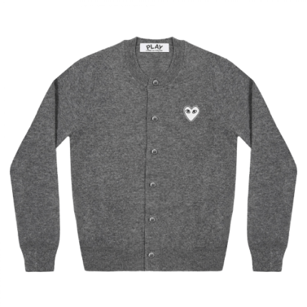 CDG PLAY Dark Grey Round Neck Women’s Cardigan – White Heart