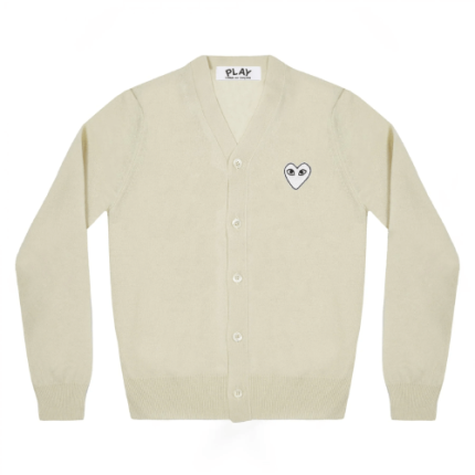 Off White CDG PLAY V-Neck Men’s Cardigan – White Heart Natural Series