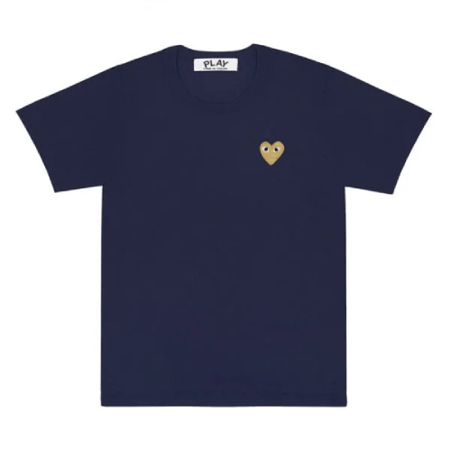 Navy CDG Play Basic T-Shirt Gold Emblem