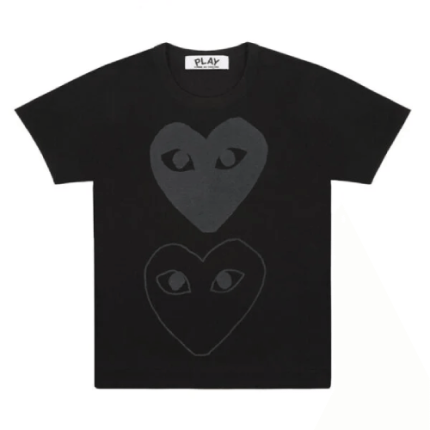 CDG Play Black Tee Black Double Heart Screenprint