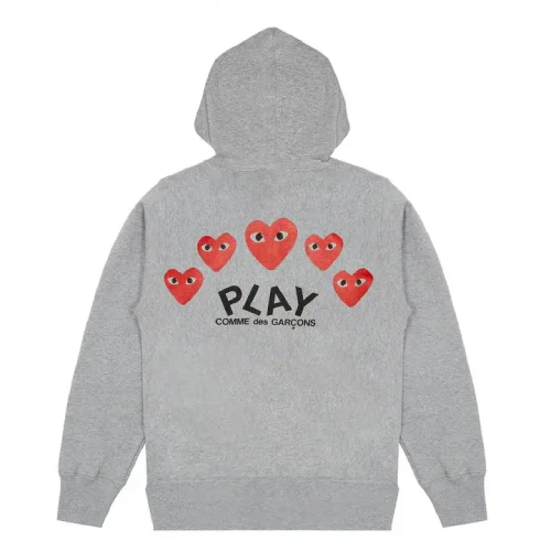 CDG Grey Play Multi Logo Zip Hoodie