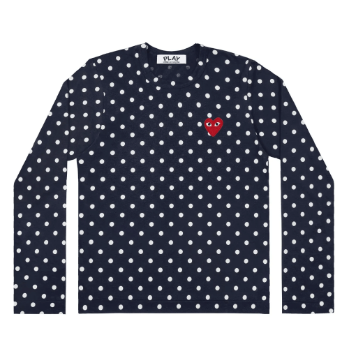 CDG Play Long Sleeve Polka Dot Navy T-Shirt