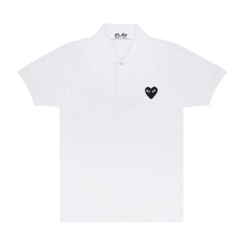 CDG White Play Polo Black Emblem