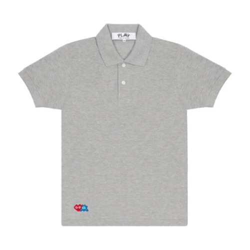 CDG Grey Play Polo Red Invader Heart and Blue Emblem