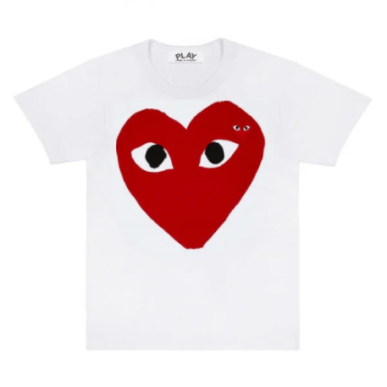 CDG Play T-Shirt Large Red Heart and Emblem White