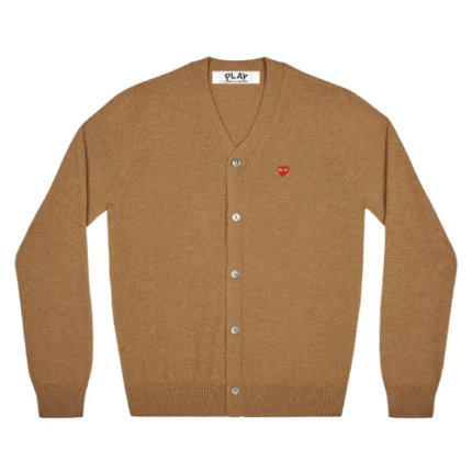 CDG PLAY V-Neck Cardigan Brown with Small Red Heart
