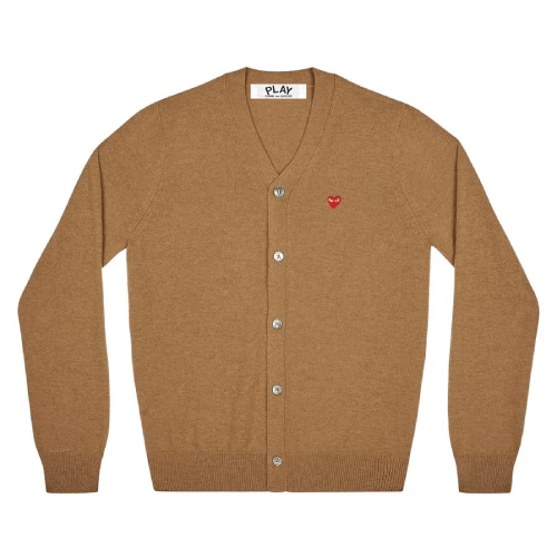 CDG PLAY V-Neck Cardigan Brown with Small Red Heart
