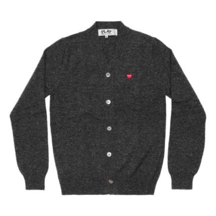 CDG PLAY V-Neck Cardigan Grey with Small Red Heart