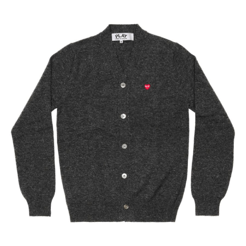 CDG PLAY V-Neck Cardigan Grey with Small Red Heart